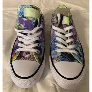 Converse Blue Purple Rose Digital Flowers Sneakers Shoes Womens 8 New 553297F